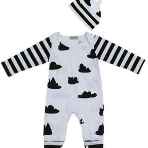Clouds & Stripes Cotton Romper & Beanie Set